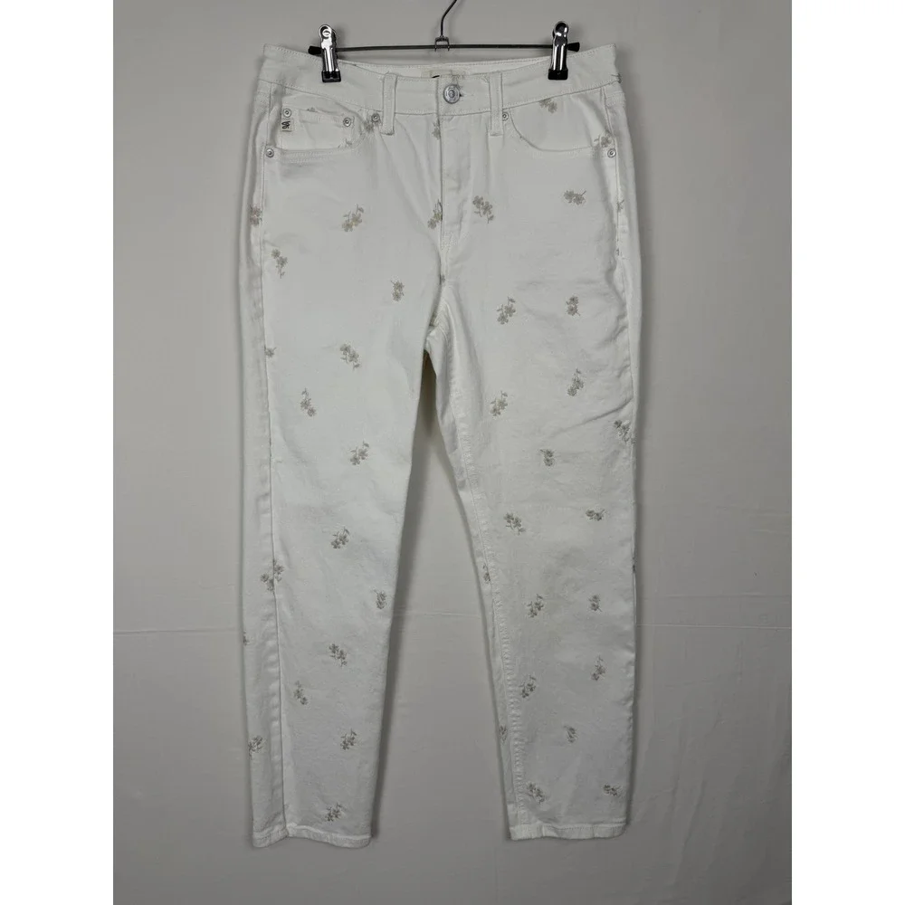 Seven7 Floral Embroidered Skinny‎ Jeans Womens 6 White Excellent High Rise Pants